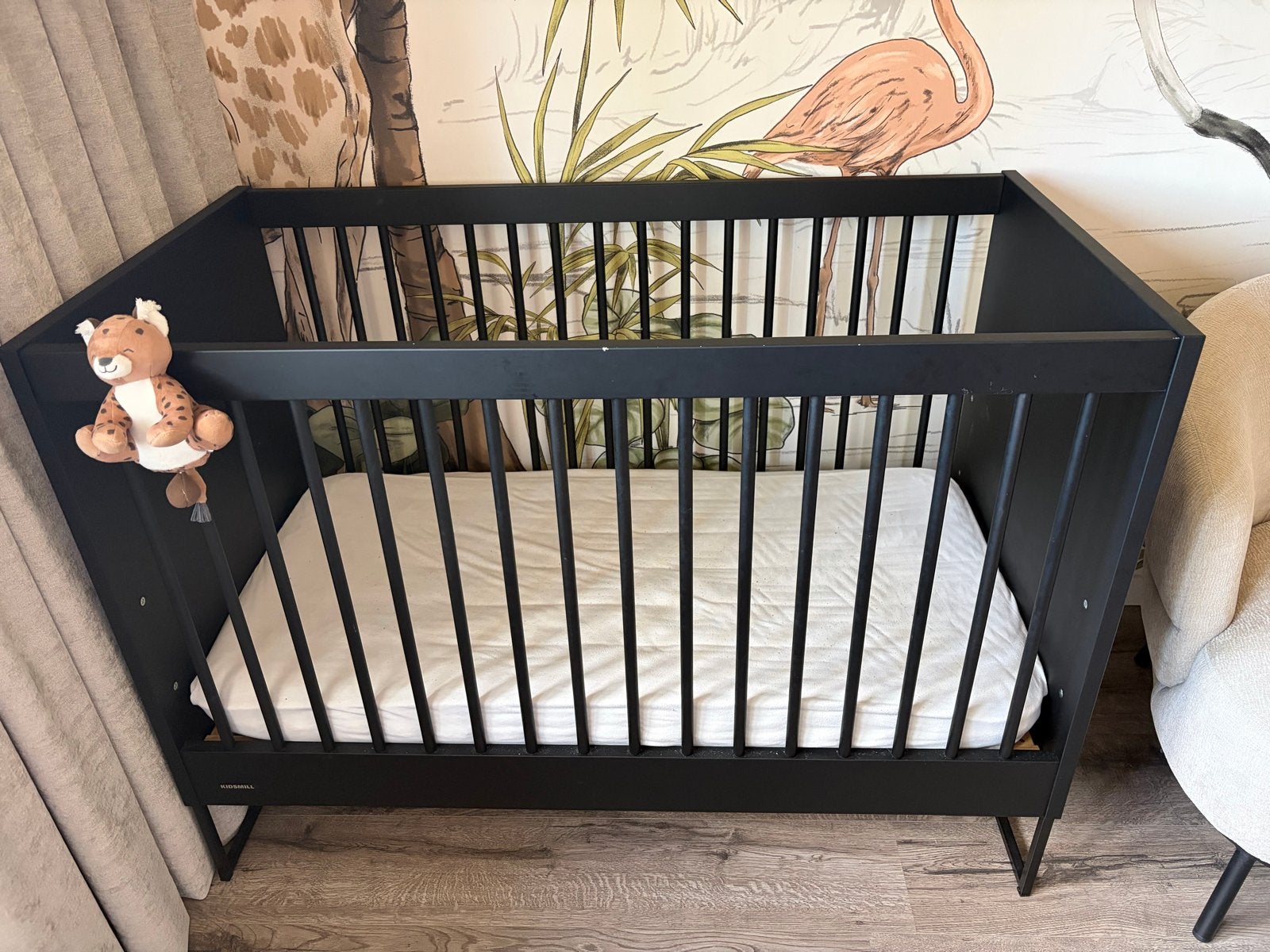 Kidsmill Modular Ledikant Zwart 120x60 cm met Pretura Matras, Ophalen, Gebruikt, Ledikant