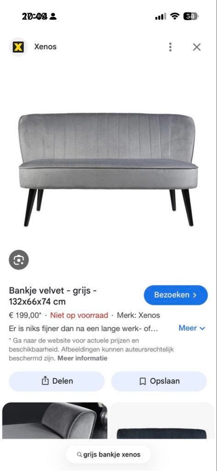 Grijs fluwelen bankje - Xenos, Huis en Inrichting, Ophalen, 50 tot 75 cm, 125 cm of meer, Zo goed als nieuw