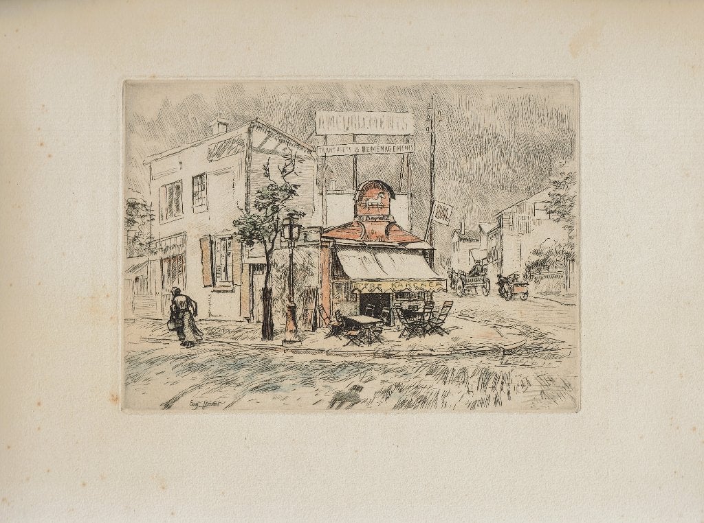 Eugène Veder ets "La Porte de Bagnolet", Ophalen, Ets, Stadsgezicht, Origineel