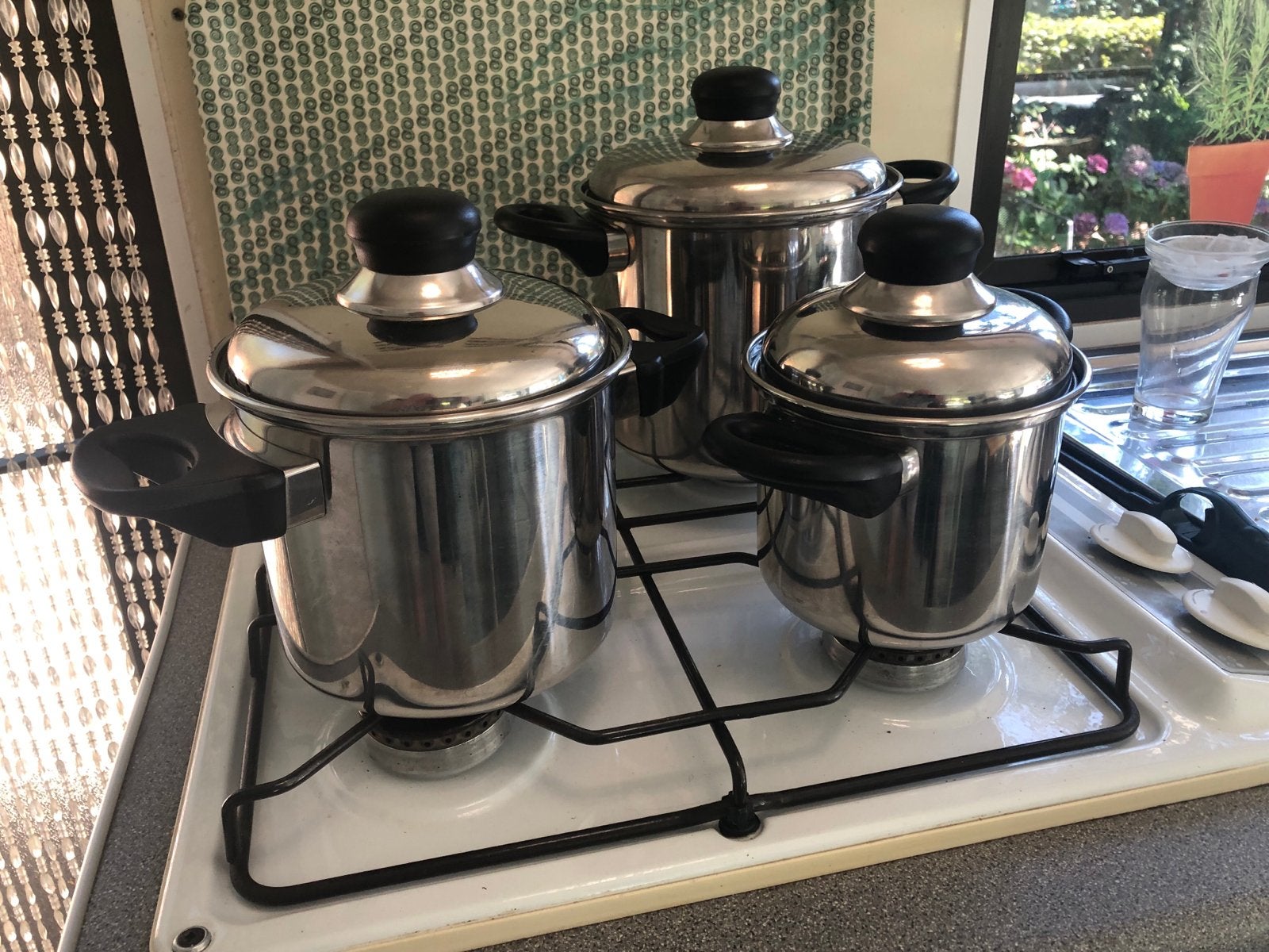 Pannenset 3-delig aluminium met isolerende handvatten, Ophalen, Gebruikt, Pannenset, Met handvatten