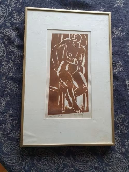 Jan van Merwijk houtsnede naakte vrouw, Ophalen