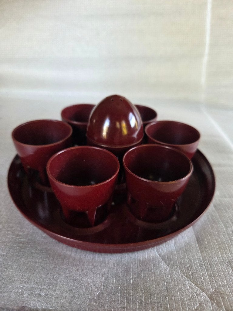 Vintage, bakelieten eiderdopjes set met zoutvaatje, Antiek en Kunst, Ophalen of Verzenden