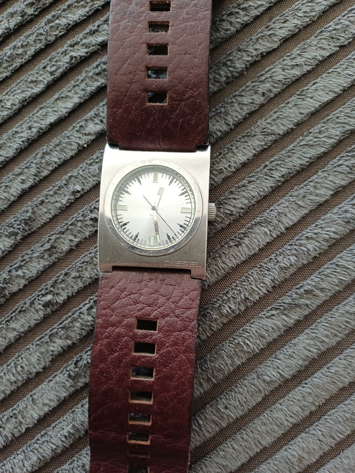 Vintage Diesel horloge met leren band, Overige merken, Staal, Polshorloge, Ophalen of Verzenden