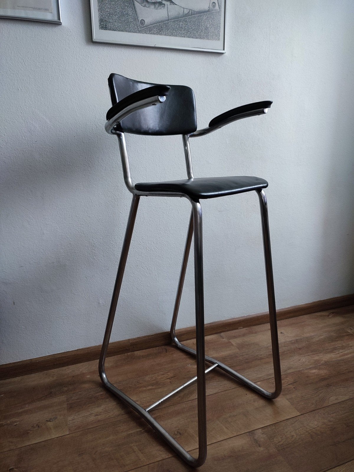 Vintage Kinder Kappersstoel 1950 Gispen Stijl Chroom & Zwart, Ophalen, Gebruikt, IJzer