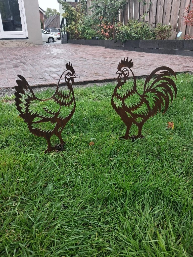 Cortenstalen haan en/of kip tuindecoratie, Nieuw, Ophalen of Verzenden, Landelijk, Metaal