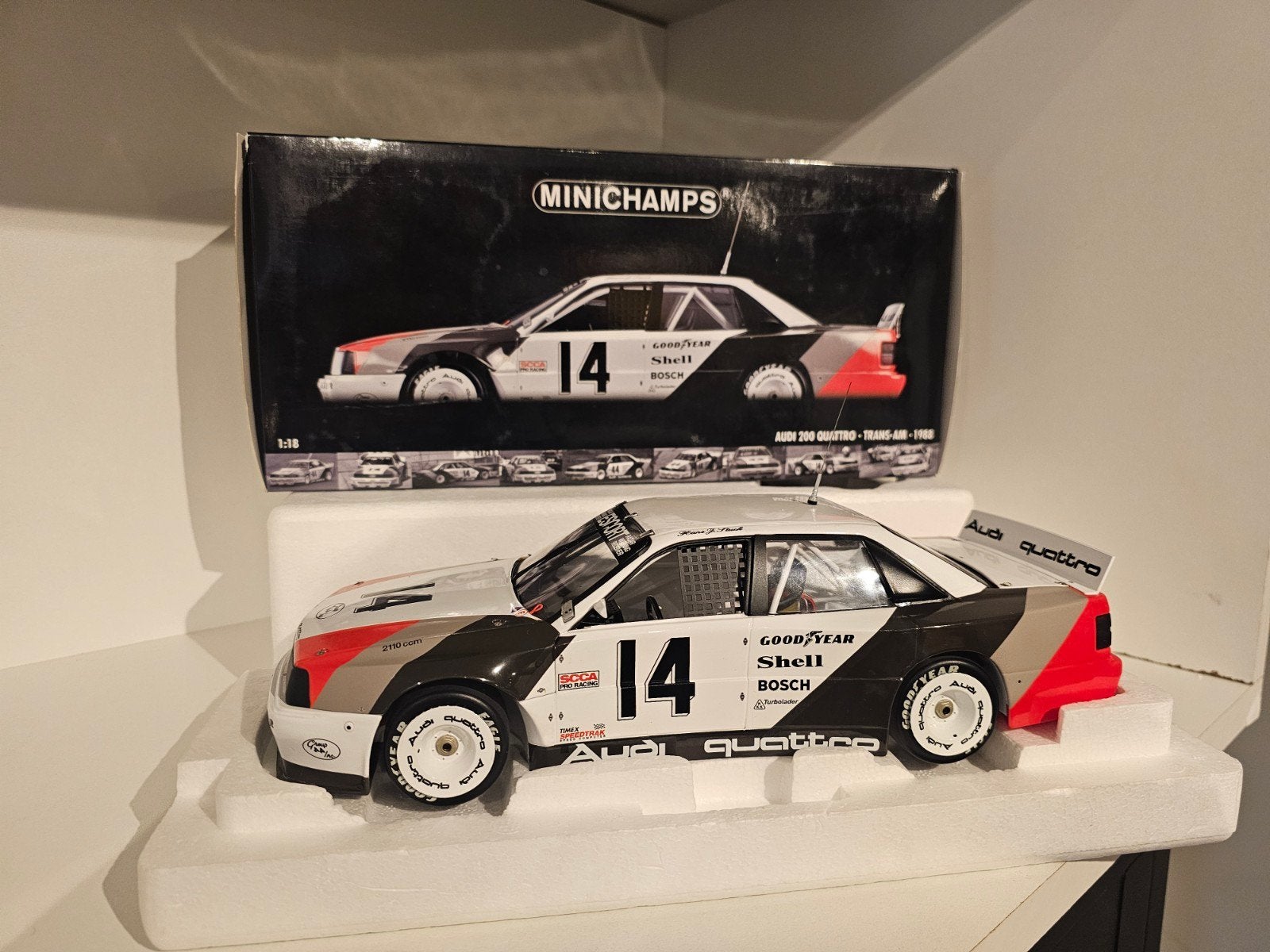 MINICHAMPS AUDI 200 QUATTRO TRANS-AM 1988 1:18, Ophalen of Verzenden, Zo goed als nieuw, MiniChamps