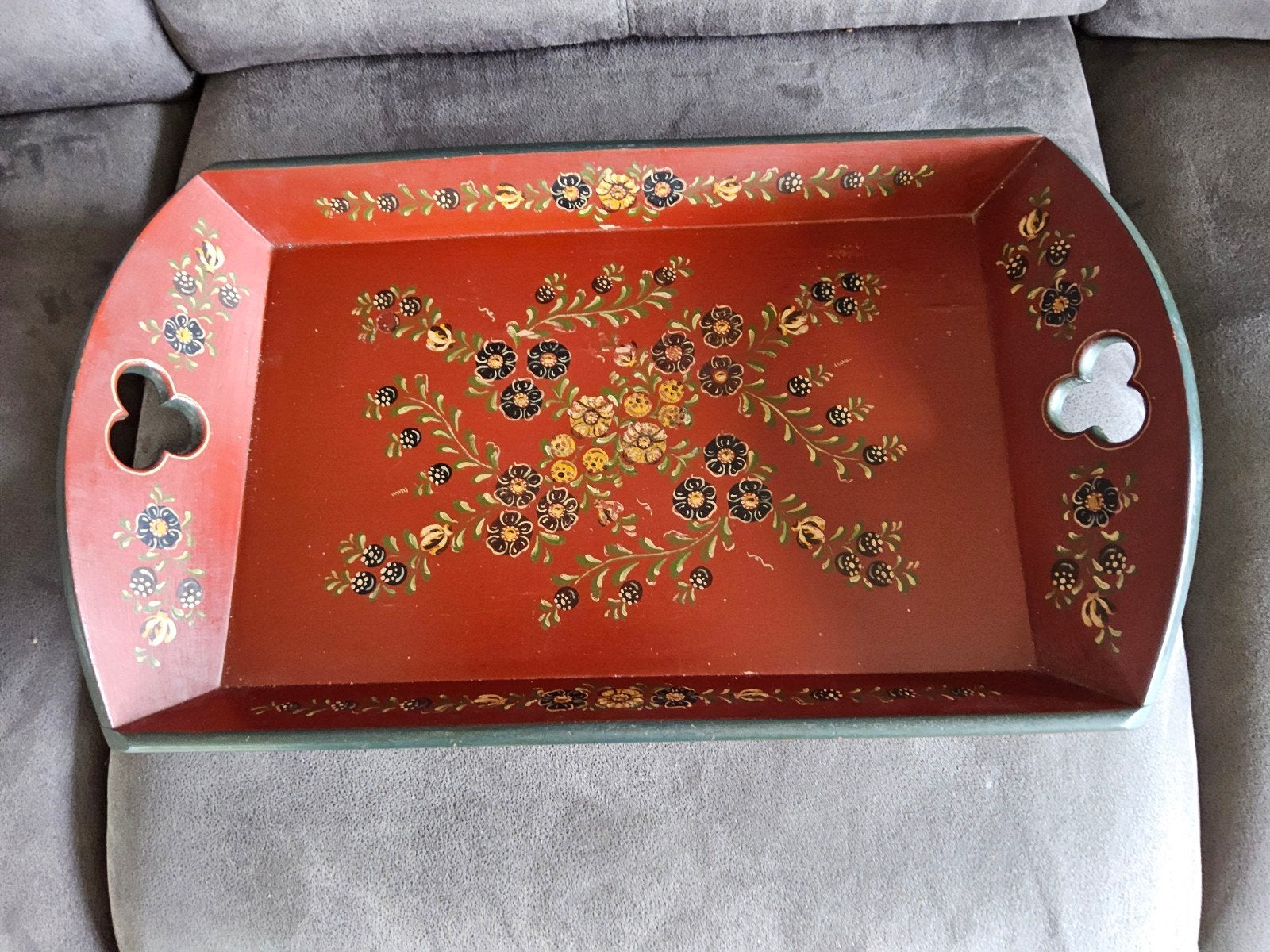 Decoratieve houten dienblad met bloemmotief 29x48 cm, Ophalen of Verzenden