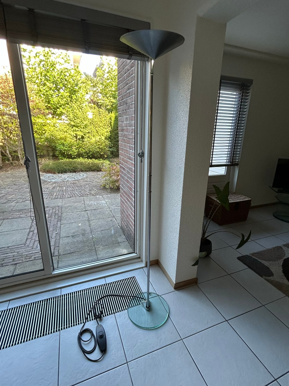 TONELLI Moderne Halogeen Vloerlamp met Dimmer - Zilver/Glas, Ophalen, Gebruikt, Overige fittingen, Glas