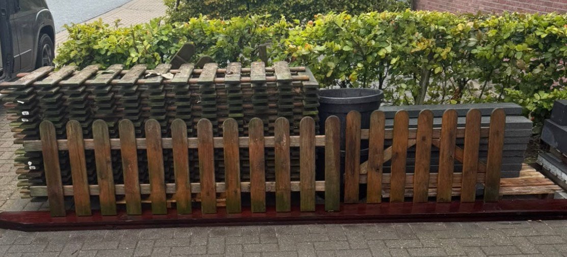 Tuin hek 19 st + 2 poortjes, Ophalen, Met poort, Zo goed als nieuw, Tuinhek