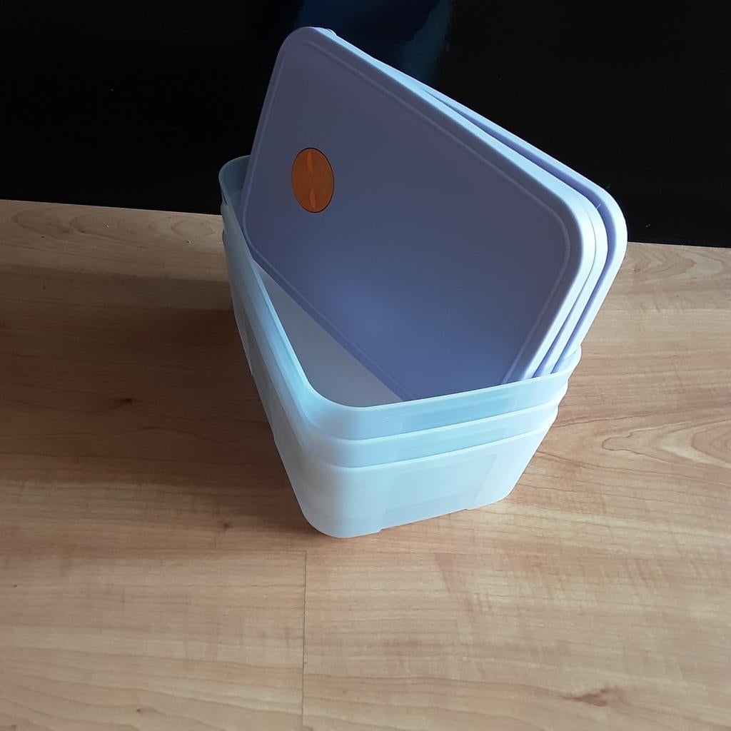 3 Tupperware diepvries doos 1,5 liter lavendel deksel, Ophalen of Verzenden, Gebruikt, Paars, Bak of Kom