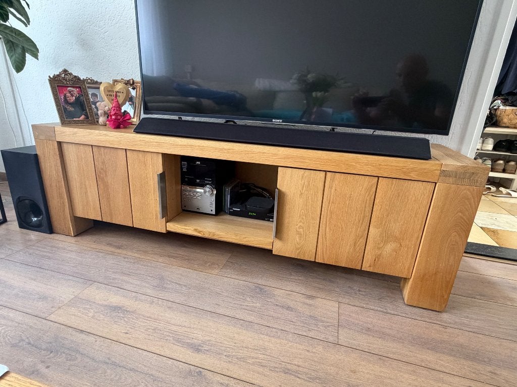 Tv kast blank eiken, Ophalen, 150 tot 200 cm, Eikenhout, Zo goed als nieuw
