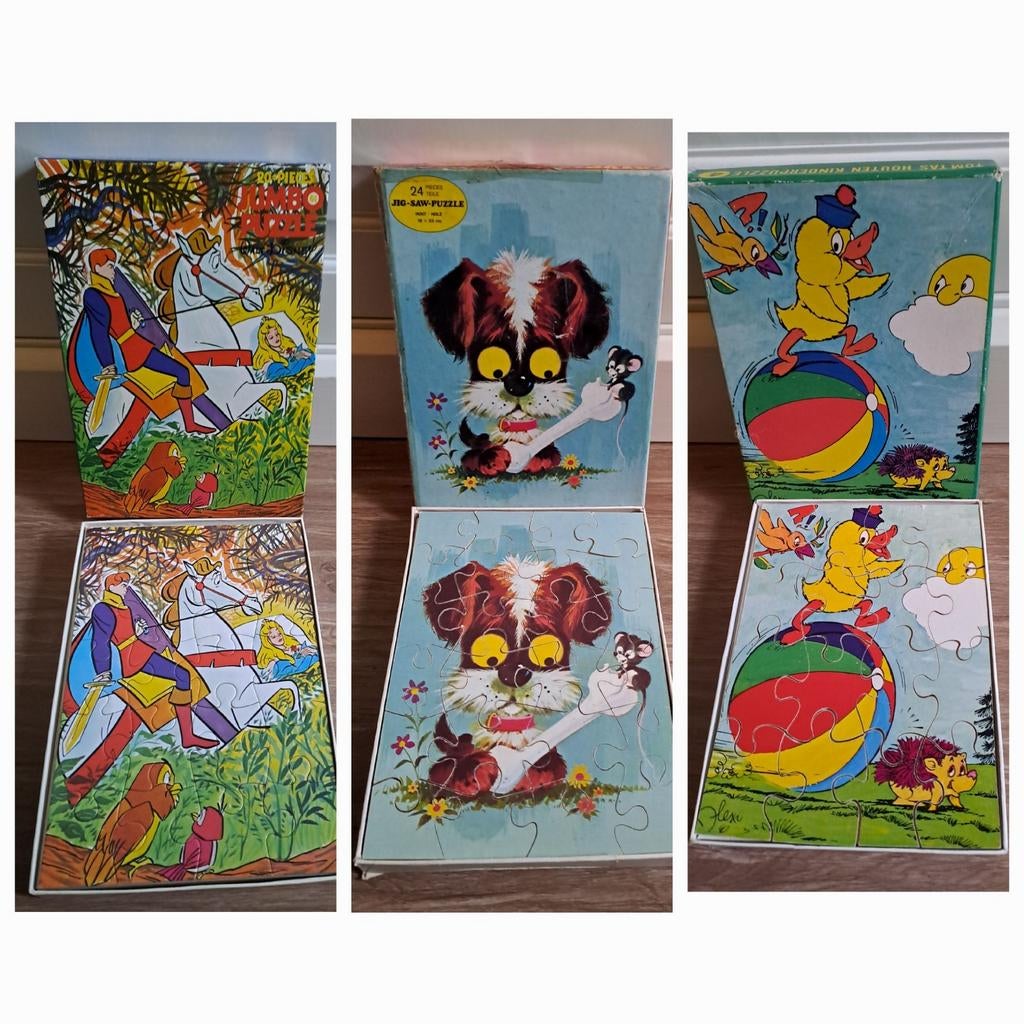 Vintage Legpuzzels (3 stuks) Houten Kinderpuzzels 24 stukjes, Ophalen of Verzenden, 10 tot 50 stukjes, Gebruikt, 2 tot 4 jaar
