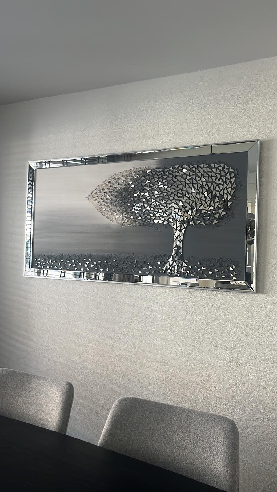 Modern Schilderij 'Levensboom' met spiegelaccenten, Ophalen, 50 – 75, Zo goed als nieuw, Schilderij