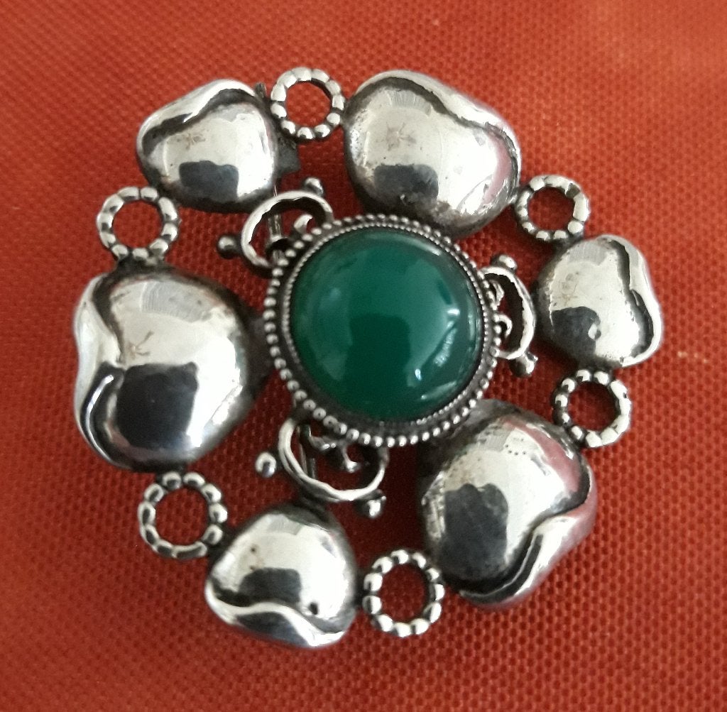 Zilveren Art Deco broche - Karl Karst - 1920 - gemerkt, Ophalen of Verzenden, Zilver, Broche, Met edelsteen
