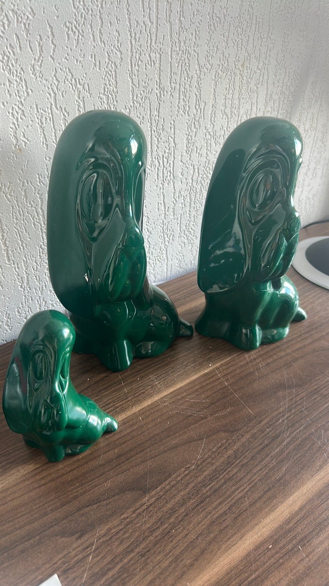 Vintage droopy basset hound beeld 3x groen, Verzenden, Gebruikt, Dier