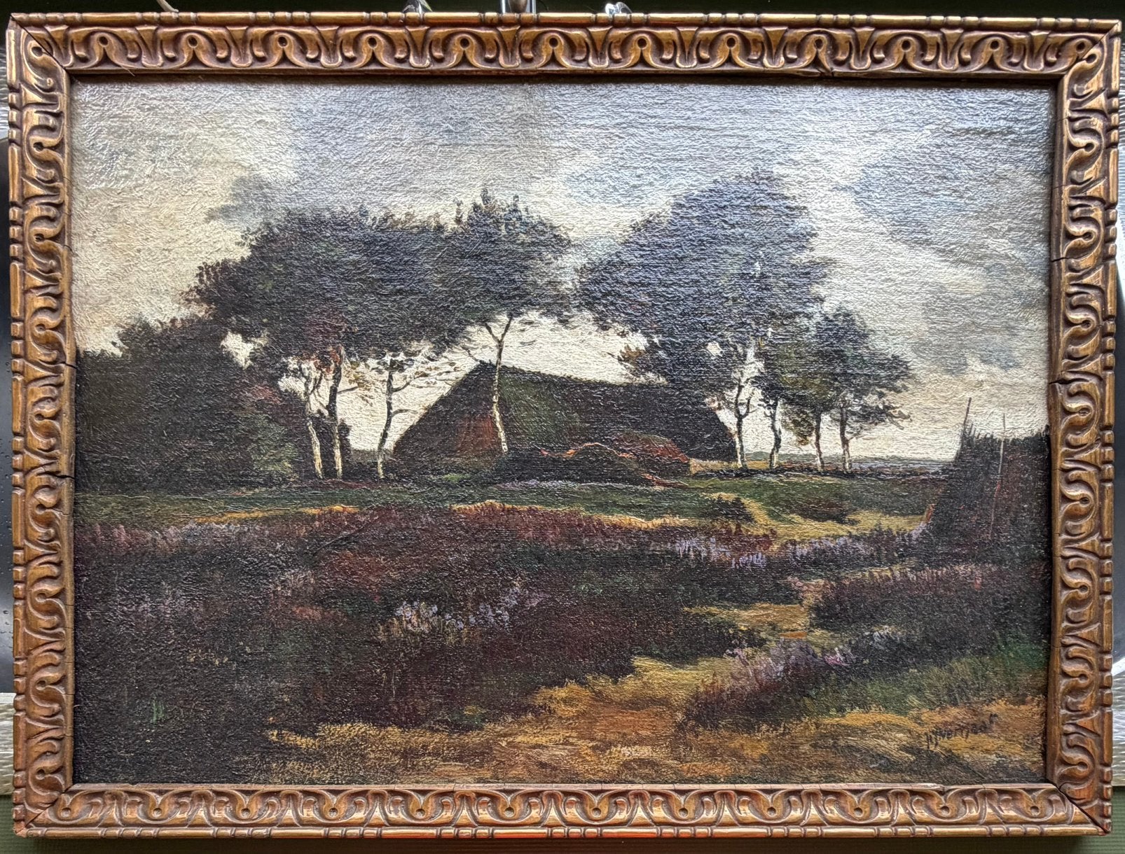 H.J. Verhaaf  - heidelandschap met schaapskooi, Ophalen of Verzenden