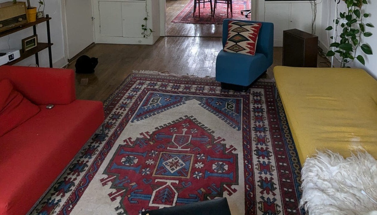 Vintage tapijt met Perzisch motief, Ophalen, Gebruikt, 150 tot 200 cm, 200 cm of meer