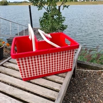 MyBasket Fietsmand Rood/Wit Geruit - Handig & Duurzaam, Fietsen en Brommers, Ophalen, Gebruikt, Fietsmand, Stuurbevestiging