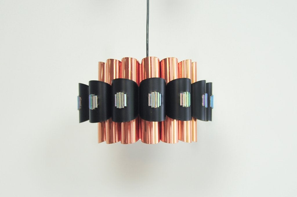 koperen hanglamp parelmoer Werner Schou, Vintage scandinavisch design, Nvt, Nvt, Nvt