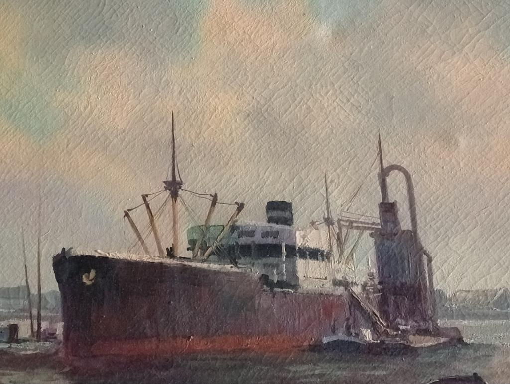 Havengezicht scheepvaart gesigneerd., Ophalen of Verzenden