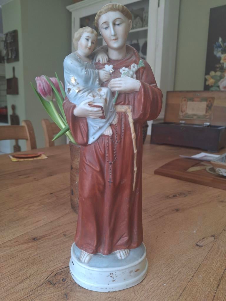 Antiek beeld van Sint Antonius met kindje Jezus, Antiek en Kunst, Ophalen of Verzenden