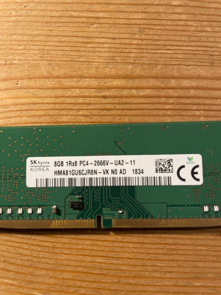 8 GB 1Rx8 pc4 2666V-UA2-11, 2666V, DDR4, 8 GB, Ophalen of Verzenden