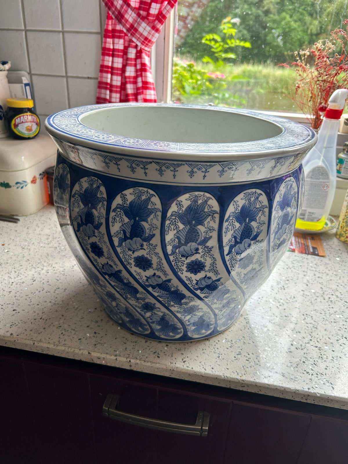 Grote Blauw-wit Chinese Porseleinen Plantenbak/Vissenkom, Ophalen of Verzenden