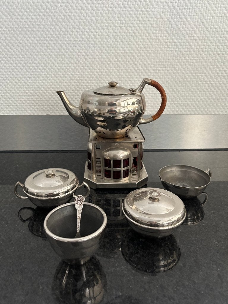 Art Deco theeservies met theelichtje. Zes delig., Antiek en Kunst, Ophalen of Verzenden