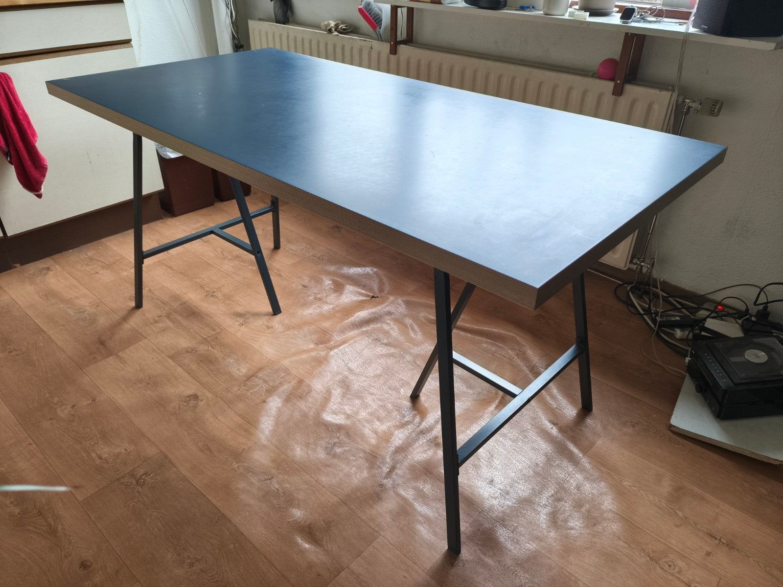 Donkerblauwe tafel (150x80cm), Ophalen, Gebruikt, 50 tot 100 cm, Overige houtsoorten