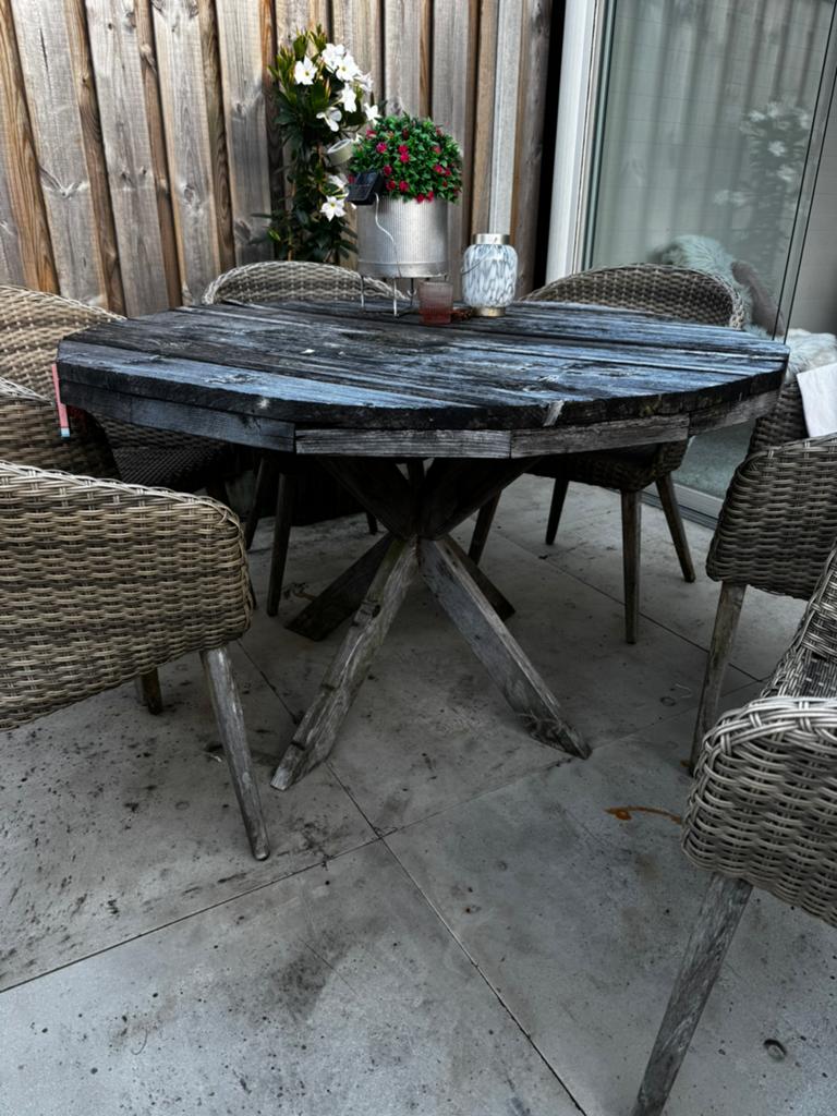 Tuintafel hout rond 130, Ophalen, Gebruikt, Hout, 6 zitplaatsen