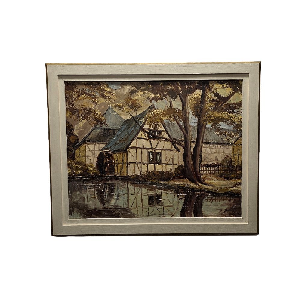 Impressionistische stijl vakwerk watermolen, Antiek en Kunst, Ophalen, Overige ondergronden, Impressionistisch, Landschap