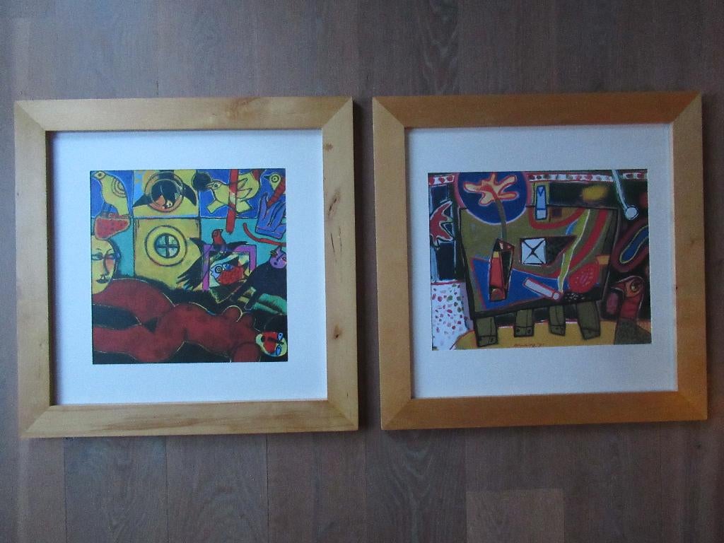 2 Ingelijste schilderij schilderijen prent prenten Corneille, Antiek en Kunst, Kunst | Schilderijen | Modern, Ophalen of Verzenden