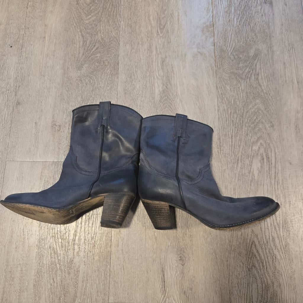 Blauwe leren cowboylaarzen - Maat 38, Ophalen of Verzenden, Gedragen, Blauw, Lage of Enkellaarzen