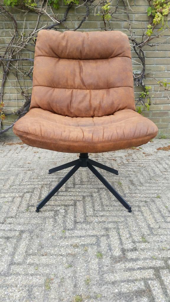 Draaifauteuil cognac eco-leer, Huis en Inrichting, Fauteuils, Ophalen, Gebruikt, 75 tot 100 cm, 75 tot 100 cm