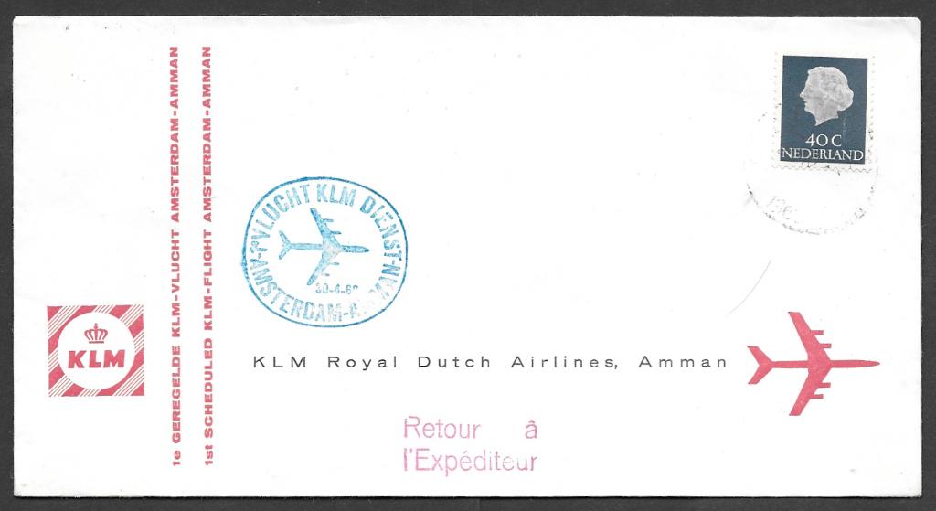 KLM First Flight Amsterdam - Amman (30-04-1960), Ophalen of Verzenden, Envelop