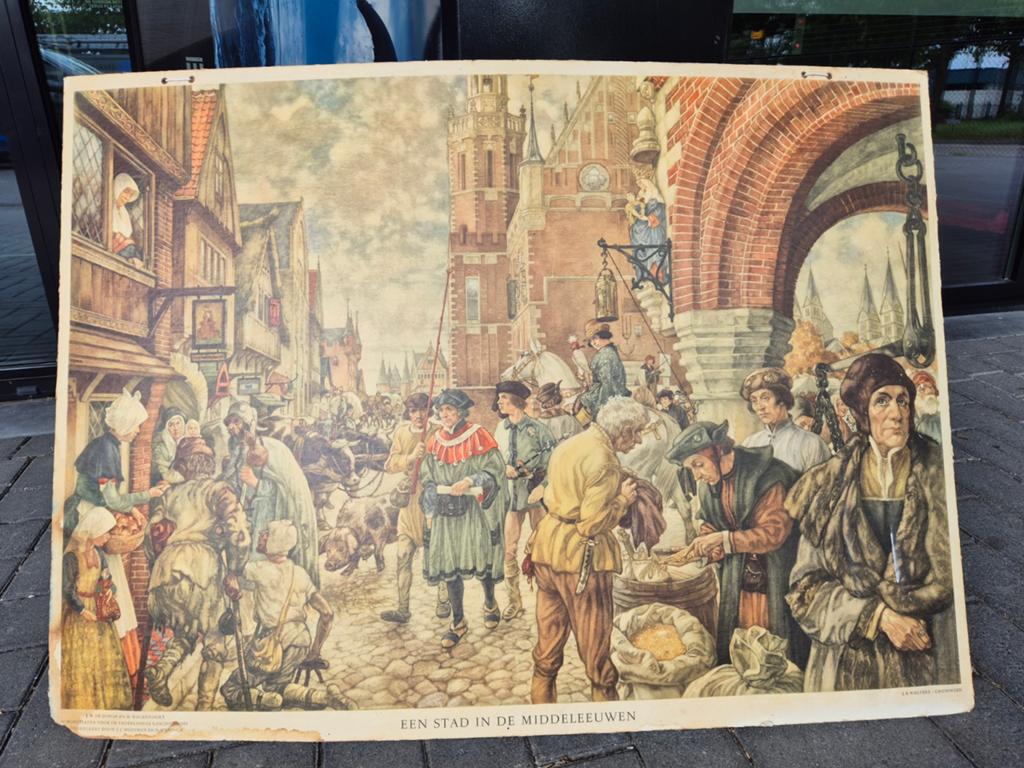 Historische Plaat: Een Stad in de Middeleeuwen, Ophalen of Verzenden, Geschiedenis