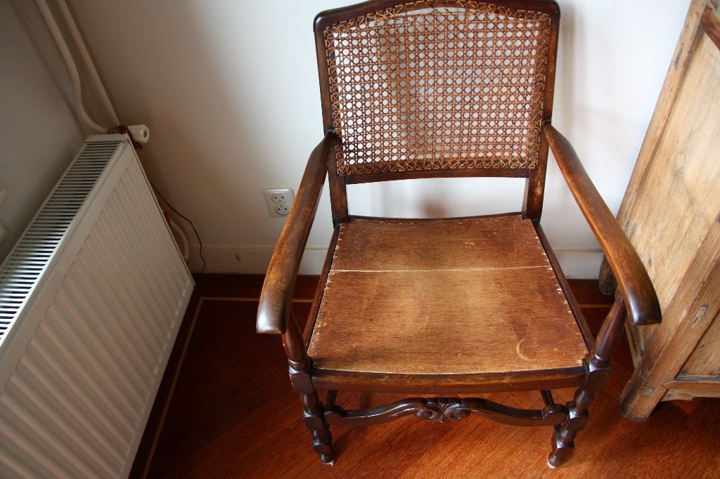 Rotan stoel, Ophalen, Gebruikt, Bruin, Hout