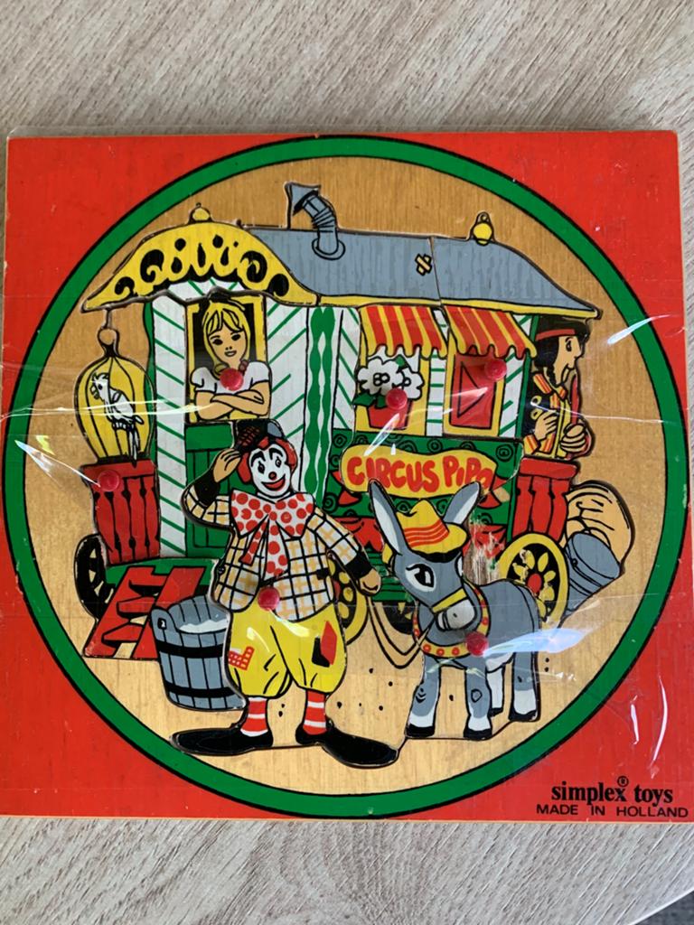 Simplex Pipo de Clown houten puzzel met knopjes, Ophalen of Verzenden, Zo goed als nieuw