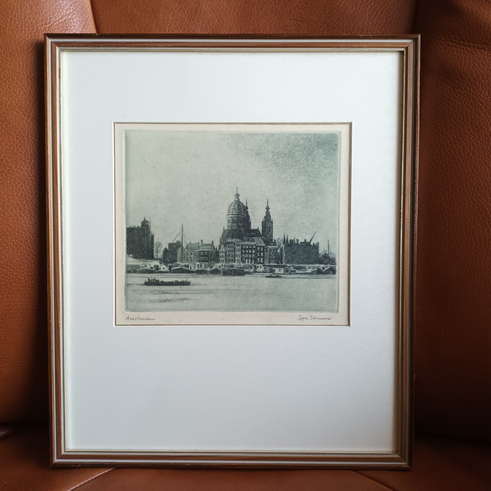 Poppe Damave, ets, Amsterdam, gesigneerd r.o., Antiek en Kunst, Kunst | Etsen en Gravures, Ophalen of Verzenden