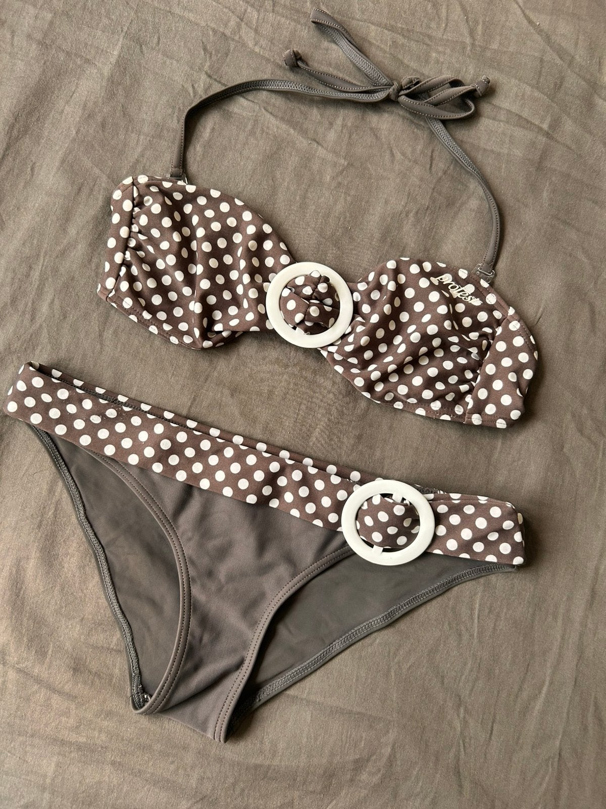 Echte Vintage Bikini | Protest 36 Polkadot | taupe met wit, Kleding | Dames, Ophalen of Verzenden, Gedragen, Bruin, Bikini