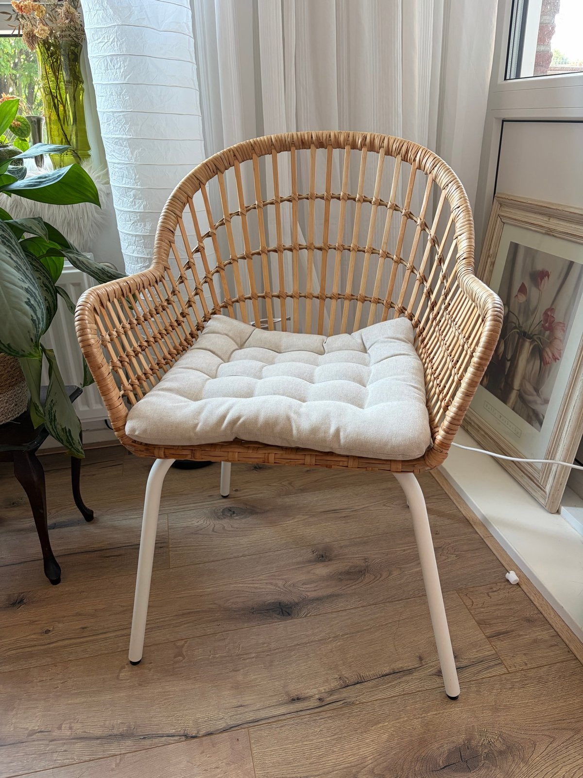 IKEA Rotan Stoel met Kussen, Ophalen, Bruin, Riet of Rotan, Zo goed als nieuw
