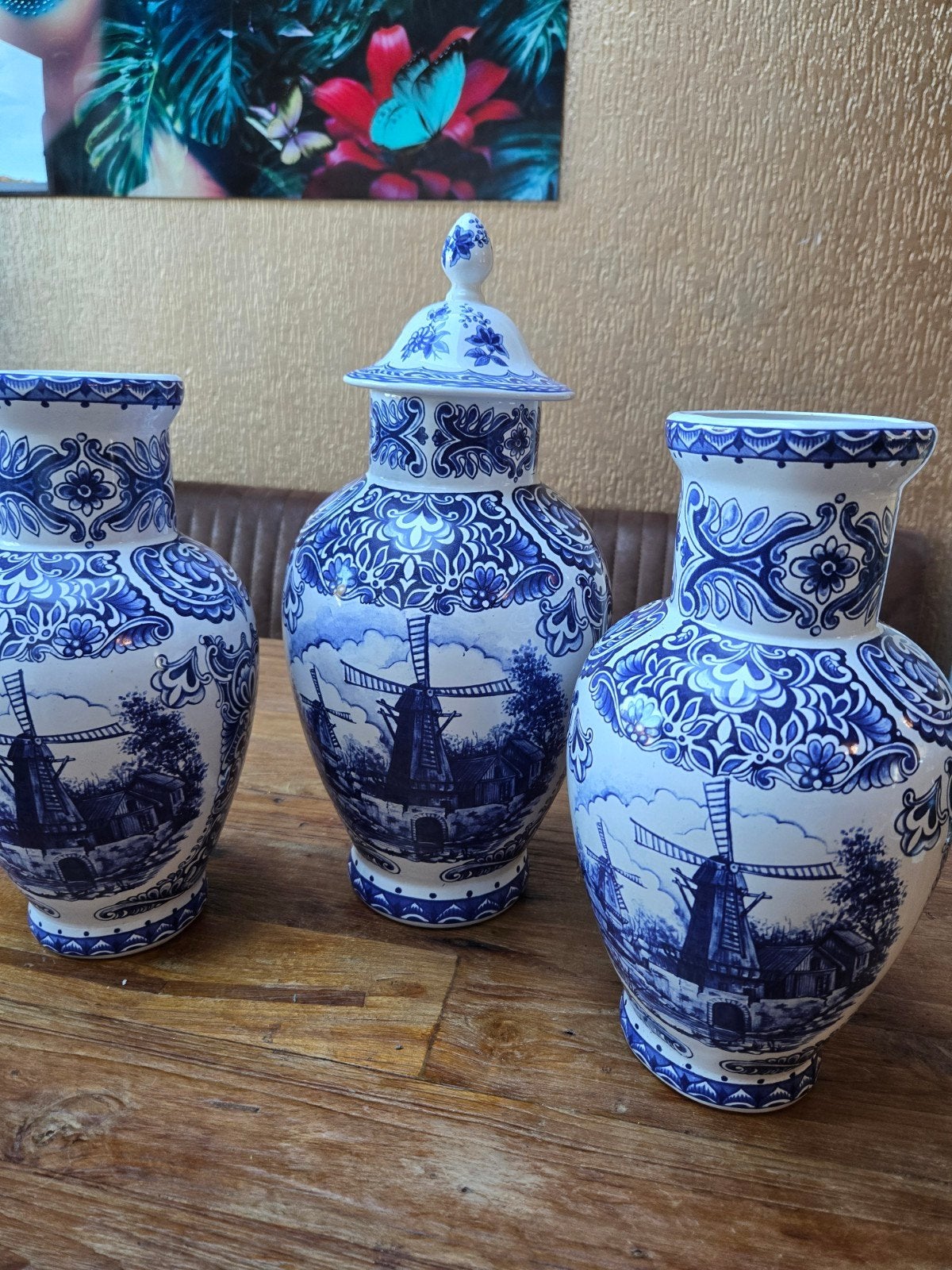 Supermooie Delfts Blauwe Vazen Set, Kaststel, Ophalen of Verzenden