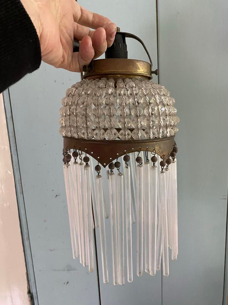 Antieke kleine kristallen hanglamp uit de jaren '30, Ophalen of Verzenden