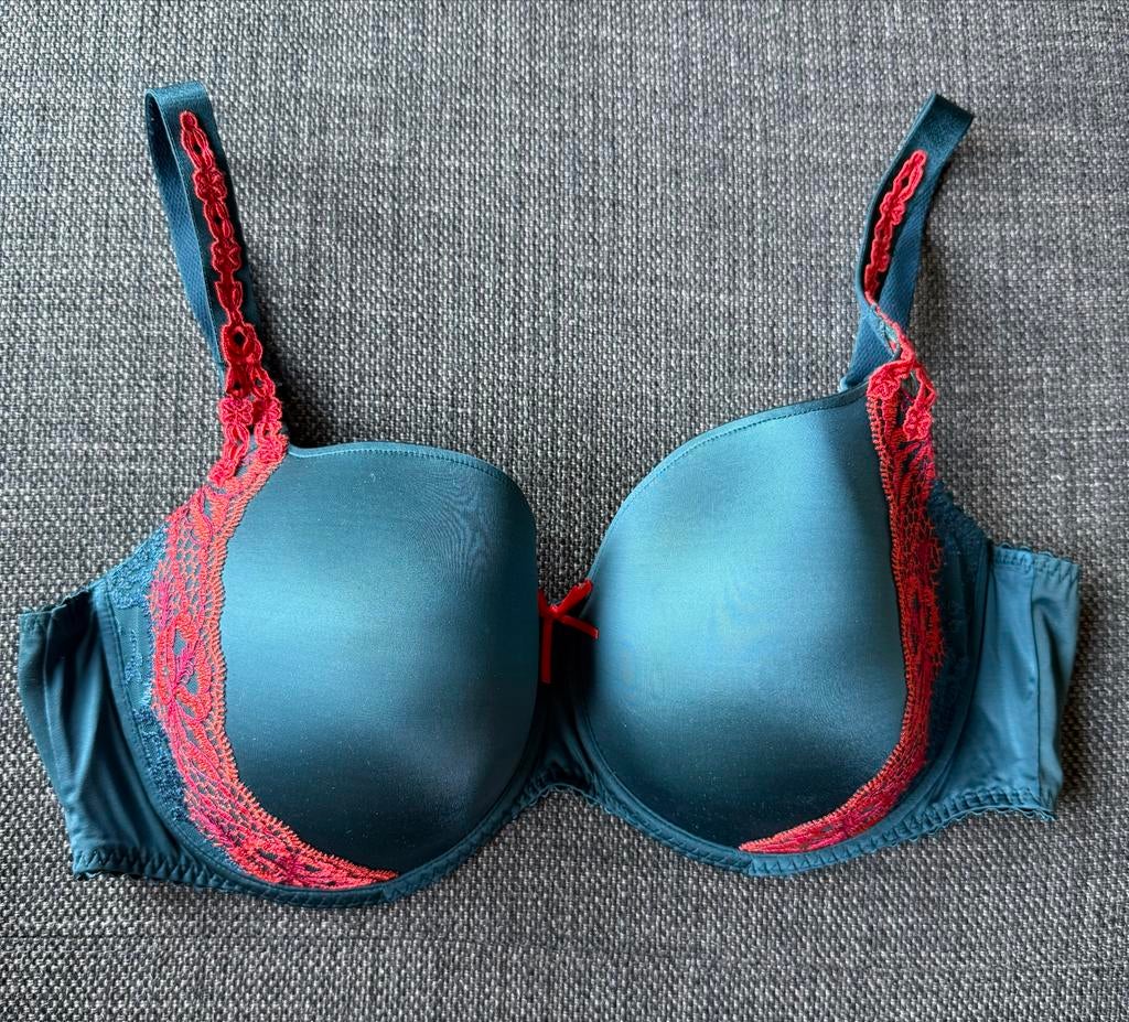 Prima Donna setje - 85 D en 42. - Diep Zeegroen en rood, Kleding | Dames, Ondergoed en Lingerie, Ophalen of Verzenden, Groen, Setje