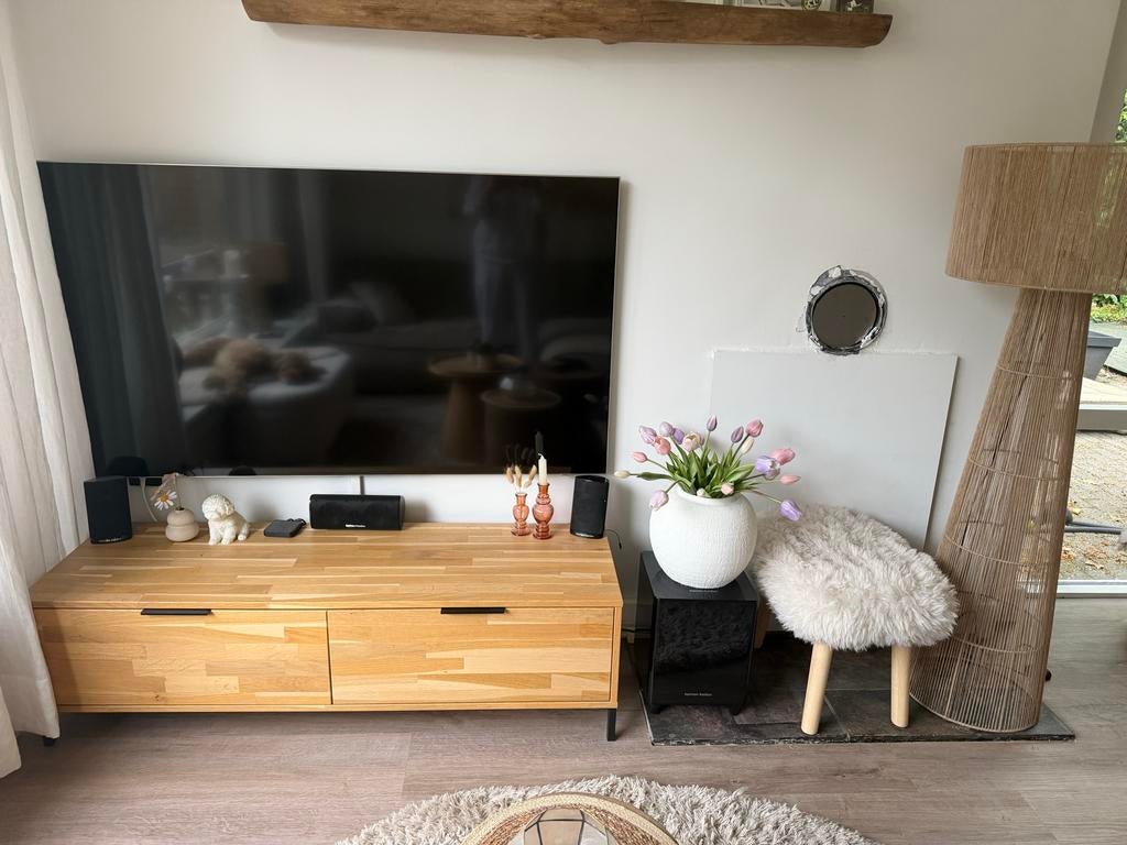 Modern eikenhouten tv-meubel (1.40m) met lades, Huis en Inrichting, Kasten | Televisiemeubels, 100 tot 150 cm, Ophalen of Verzenden