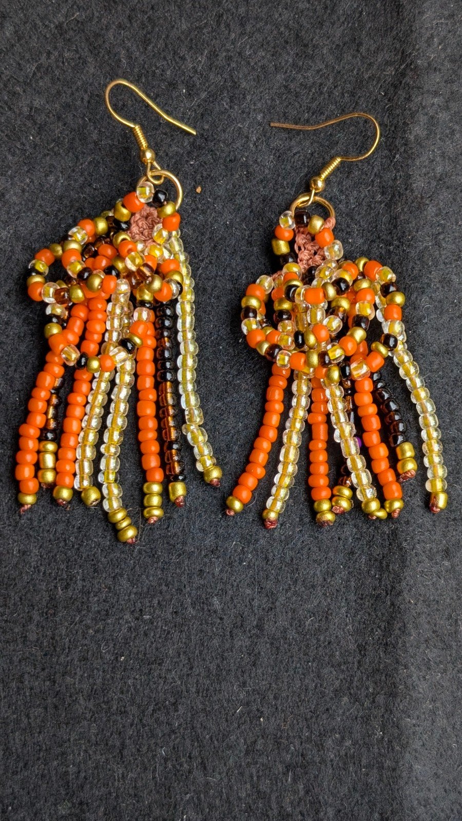Handgemaakte Macramé Oorbellen met Kralen, Overige materialen, Hangers, Nieuw, Oranje