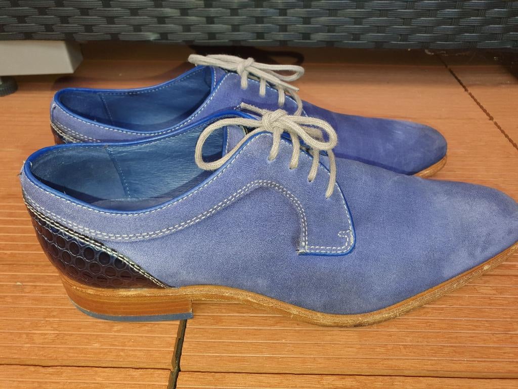 Braend mt.45 blauw suede met blauw rubber beklede leren zool, Blauw, Braend, Ophalen of Verzenden, Zo goed als nieuw