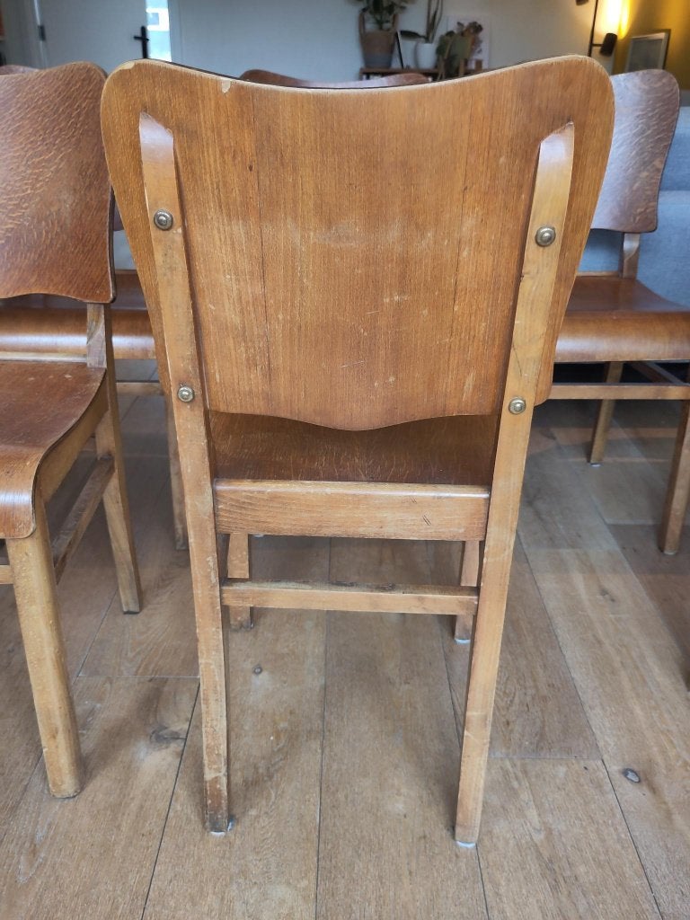 Zes vintage houten cafe stoelen, Huis en Inrichting, Stoelen, Ophalen, Gebruikt, Bruin, Vijf, Zes of meer stoelen
