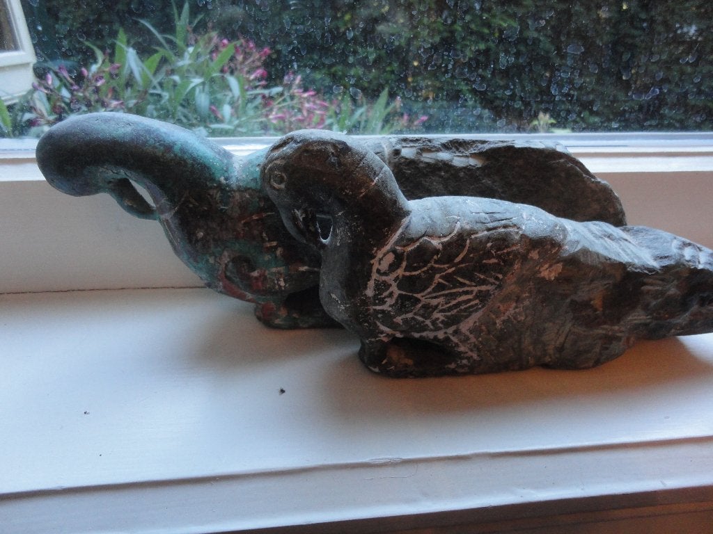 2 prachtige STENEN DUIVEN/uit steen gehouwen/prachtig patina, Ophalen of Verzenden
