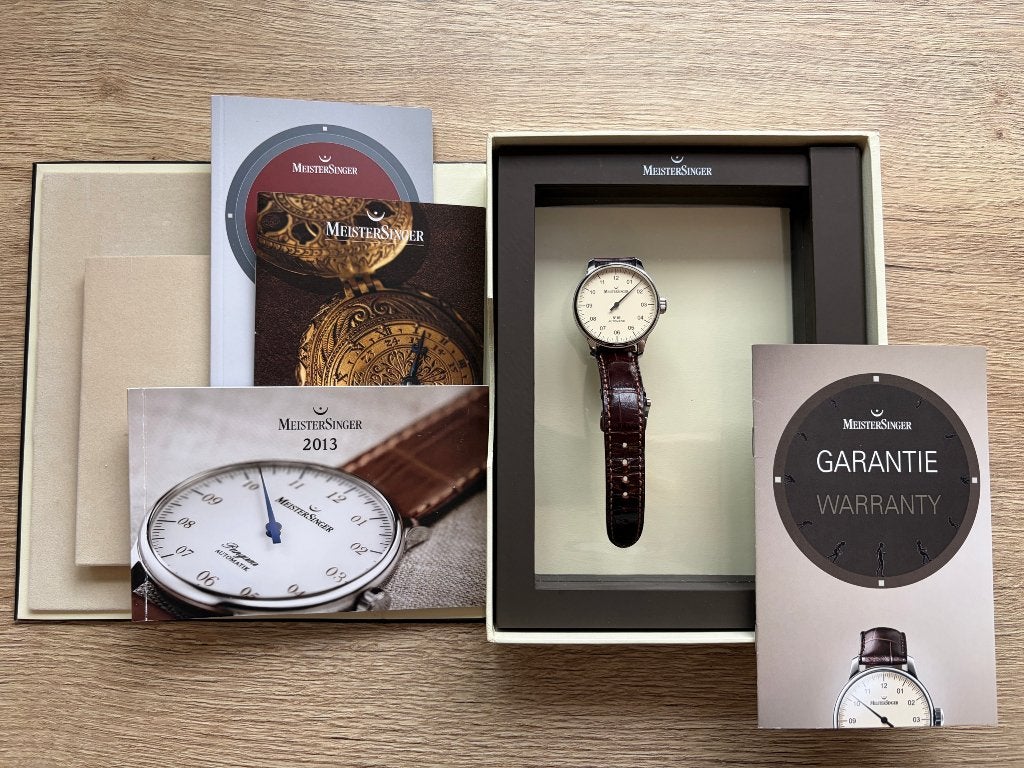 Full set: Zeer nette Meistersinger 3 / NO3 / NR3 / N 03, Overige merken, Leer, Staal, Polshorloge